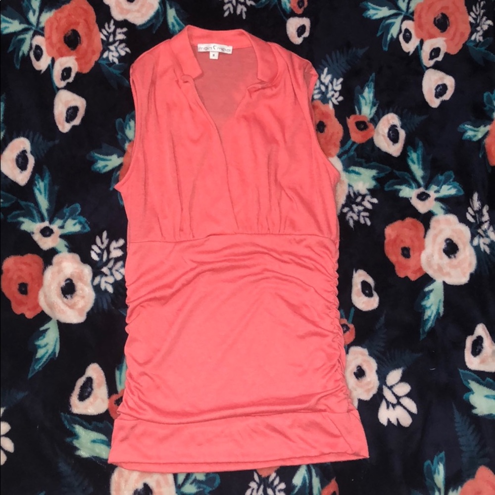 Moa Moa salmon ruffled, v-cut blouse